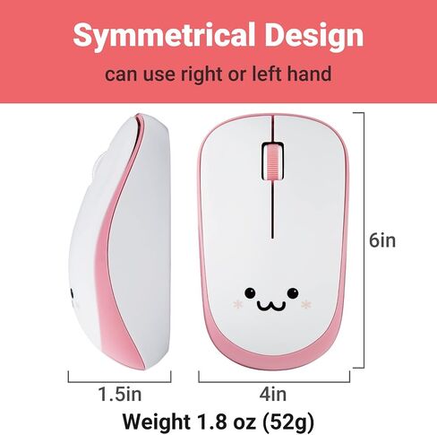 ELECOM Cute Face Mouse, 2.4GHz USB Wireless, Ambidextrous Design, Silent Click, Lightweight, Portable, Girly White Pink Computer Mice, Plug and Play, Girls and Kids, for PC, Laptop, Windows and Mac in Saudi Arabia