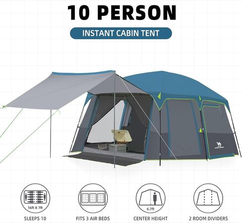 CAMEL CROWN Camping Tents 10 Person Family Cabin Tent with 2 Doors and 4 Windows Large Multiple Room Tent with Floor Mats Tents for Camping Outdoor Hiking in Saudi Arabia