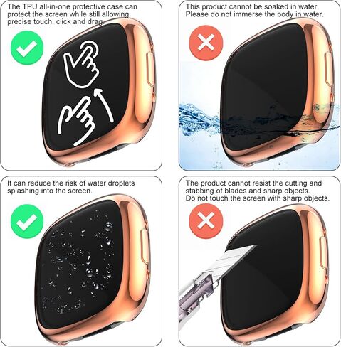 Screen Protector Case for Fitbit Sense 2/Fitbit Versa 4 Smartwatch, [4-Pack] Anti-Scratch TPU Plated Bumper Full Face Cover Accessories for Fitbit Versa 4/Fitbit Sense 2 in Kuwait