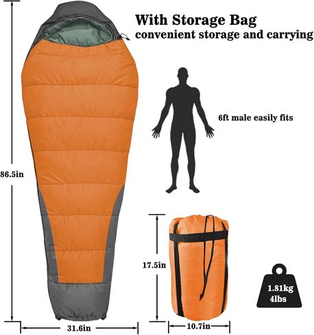 Mummy Sleeping Bag, Adult and Teen Cold Weather Sleeping Bag are Suitable for Temperatures from 23 to 62 ℉ Backpacking and Camping Sleeping Bag in Saudi Arabia