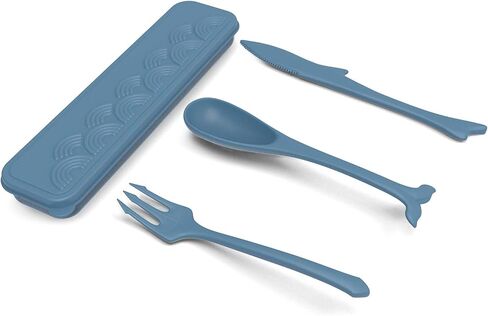 Reusable Utensil Set with Case, Lightweight Knives Spoons and Forks Set, Cute Ocean Style Utensils, Portable Cutlery Set for School Work Lunch or Daily Use (Dark Blue) in Saudi Arabia