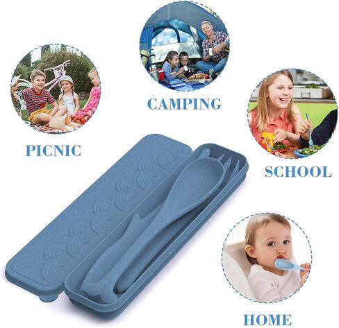 Reusable Utensil Set with Case, Lightweight Knives Spoons and Forks Set, Cute Ocean Style Utensils, Portable Cutlery Set for School Work Lunch or Daily Use (Dark Blue) in Saudi Arabia