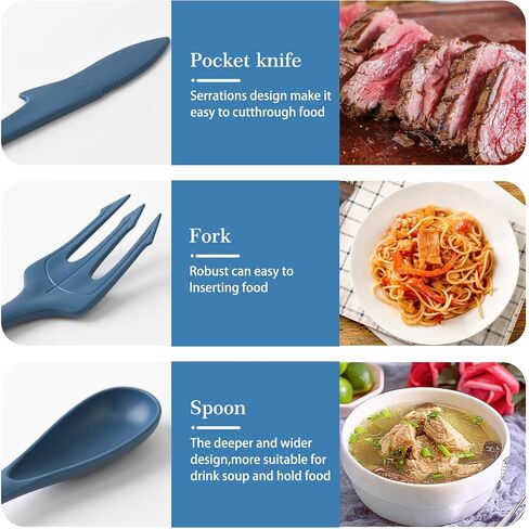 Reusable Utensil Set with Case, Lightweight Knives Spoons and Forks Set, Cute Ocean Style Utensils, Portable Cutlery Set for School Work Lunch or Daily Use (Dark Blue) in Saudi Arabia