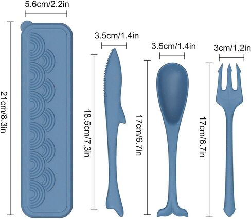 Reusable Utensil Set with Case, Lightweight Knives Spoons and Forks Set, Cute Ocean Style Utensils, Portable Cutlery Set for School Work Lunch or Daily Use (Dark Blue) in Saudi Arabia