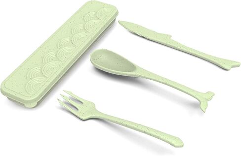 Reusable Utensil Set with Case, Lightweight Knives Spoons and Forks Set, Cute Ocean Style Utensils, Portable Cutlery Set for School Work Lunch or Daily Use (Dark Blue) in Saudi Arabia