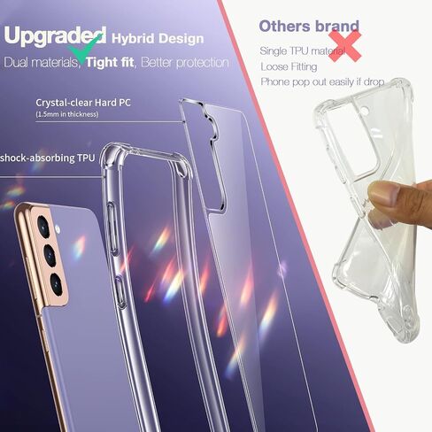 KIOMY Clear Case for Samsung Galaxy S21 5G Airbag Corners Shockproof Bumper Protective Phone Cover, Hybrid Design Hard PC Back with Flexible TPU Frame in Saudi Arabia