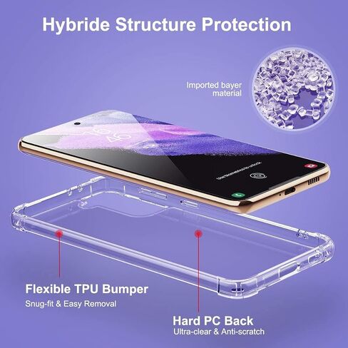 KIOMY Clear Case for Samsung Galaxy S21 5G Airbag Corners Shockproof Bumper Protective Phone Cover, Hybrid Design Hard PC Back with Flexible TPU Frame in Saudi Arabia