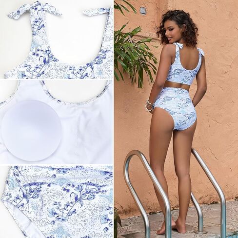 GINKANA Maternity Bikini Set Two Piece Pregnancy Swimsuit Tie Shoulder Straps High Waist Swimwear Pregnancy Bathing Suits in Saudi Arabia