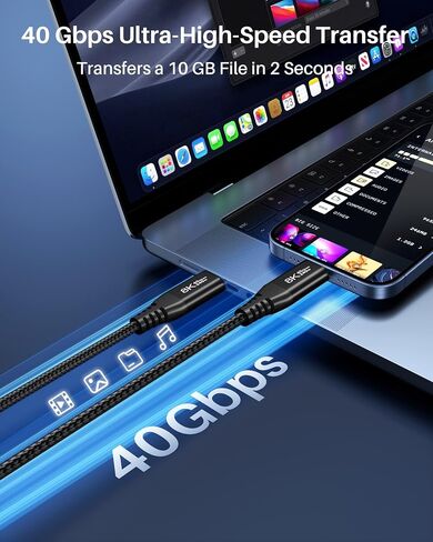 USB 4 Cable for Thunderbolt 4 Cable, 40Gbps Data Transfer, 8K/Dual 4K Video Display, 240W Fast Charging,3FT USB C to Thunderbolt 4 Cable for MacBook, iPhone 16, iPad, M4 Pro/Max, Lenovo, SSD, Docking in Kuwait