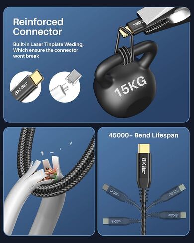 USB 4 Cable for Thunderbolt 4 Cable, 40Gbps Data Transfer, 8K/Dual 4K Video Display, 240W Fast Charging,3FT USB C to Thunderbolt 4 Cable for MacBook, iPhone 16, iPad, M4 Pro/Max, Lenovo, SSD, Docking in Kuwait