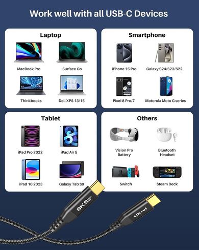 USB 4 Cable for Thunderbolt 4 Cable, 40Gbps Data Transfer, 8K/Dual 4K Video Display, 240W Fast Charging,3FT USB C to Thunderbolt 4 Cable for MacBook, iPhone 16, iPad, M4 Pro/Max, Lenovo, SSD, Docking in Kuwait
