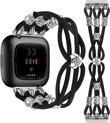 TOYOUTHS سوار مطرز متوافق مع Fitbit Versa 2/Fitbit Versa/Versa Lite Bands للنساء، بوهو ناعم مرن قابل للتمدد من النايلون المضفر حزام فاخر مصمم سوار معصم رياضي مسامي in Saudi Arabia