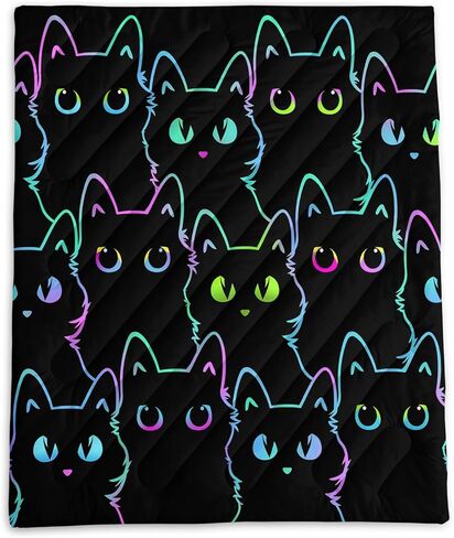 axolotl الأسود النيون القط بطانية التخييم، صورة ظلية القط قابلة للتعبئة بطانية في الهواء الطلق، الأزرق الأخضر للماء خفيفة الوزن الدافئة منتفخ المطبوعة بطانية، القط عاشق السفر بطانية للتخييم، والسفر، والاستاد، والمشي لمسافات طويلة in Kuwait