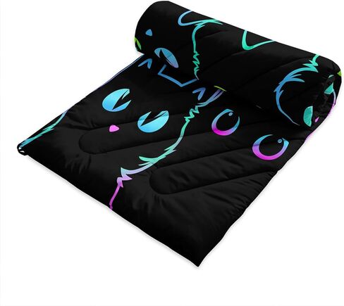 axolotl الأسود النيون القط بطانية التخييم، صورة ظلية القط قابلة للتعبئة بطانية في الهواء الطلق، الأزرق الأخضر للماء خفيفة الوزن الدافئة منتفخ المطبوعة بطانية، القط عاشق السفر بطانية للتخييم، والسفر، والاستاد، والمشي لمسافات طويلة in Kuwait