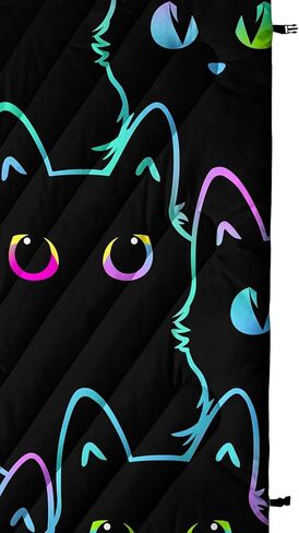 axolotl الأسود النيون القط بطانية التخييم، صورة ظلية القط قابلة للتعبئة بطانية في الهواء الطلق، الأزرق الأخضر للماء خفيفة الوزن الدافئة منتفخ المطبوعة بطانية، القط عاشق السفر بطانية للتخييم، والسفر، والاستاد، والمشي لمسافات طويلة in Kuwait