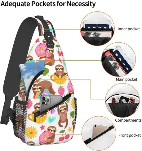Cute Sloth Sling Backpack Chest Bag Crossbody Shoulder Bag Gym Cycling Travel Hiking Daypack For Men Women in Saudi Arabia