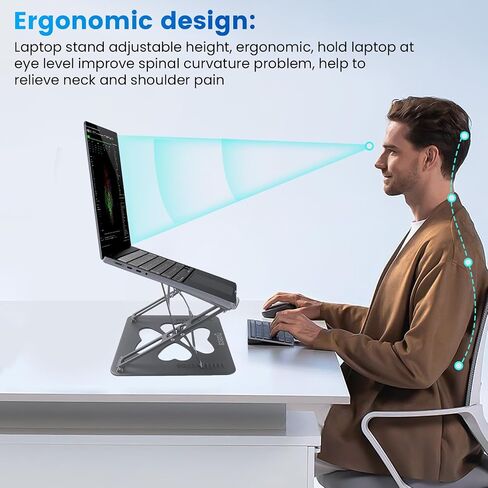 Laptop Stand for Desk, Adjustable Laptop Stand, Up to 55 lbs for 10-20'' Laptops, Grey in Saudi Arabia