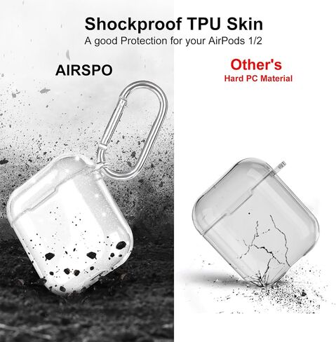 AIRSPO Airpods Case Cover, Clear Soft TPU Protective Cover Compatible with Apple AirPods 1/2 Wireless Charging Case with Keychain (Clear) in Saudi Arabia