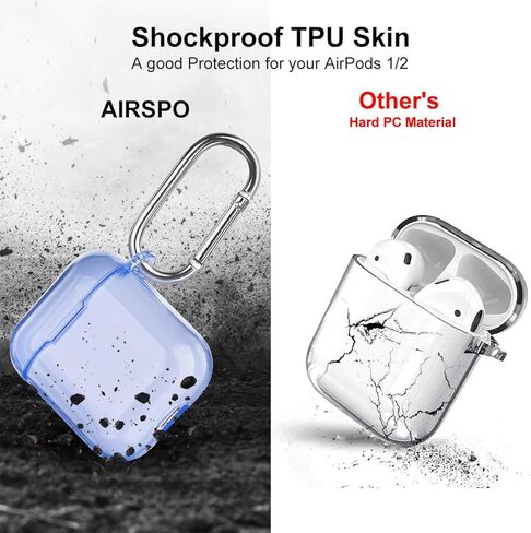 غطاء حافظة AIRSPO Airpods، غطاء واقٍ شفاف ناعم من مادة TPU متوافق مع حافظة شحن لاسلكية Apple AirPods 1/2 مع سلسلة مفاتيح (شفاف) in Kuwait