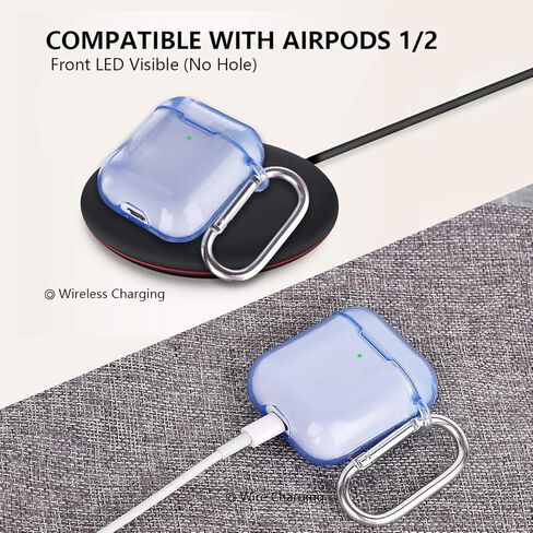 غطاء حافظة AIRSPO Airpods، غطاء واقٍ شفاف ناعم من مادة TPU متوافق مع حافظة شحن لاسلكية Apple AirPods 1/2 مع سلسلة مفاتيح (شفاف) in Kuwait