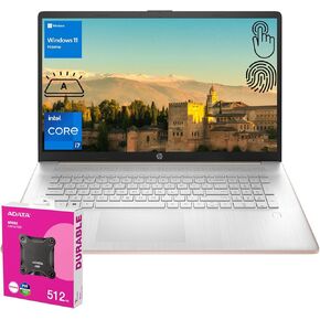 كمبيوتر محمول HP Premium 17.3 بوصة، شاشة لمس HD+ 17.3 بوصة، Intel Core i7-1355U، ذاكرة الوصول العشوائي 64 جيجابايت، 2 تيرابايت SSD، كاميرا ويب، HDMI، لوحة مفاتيح بإضاءة خلفية، قارئ FP، Wi-Fi 6، Win 11 H، Pale Rose Gold، ADATA 512 External SSD باقة