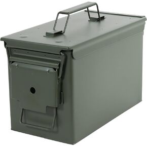 Ammo Storage Box - Green .50 Caliber Ammunition Flip Top Lockable Storage Box - Waterproof Metal Military Ammo Can Container - Airtight Latching Dry Box Bullet Case Steel Field Box