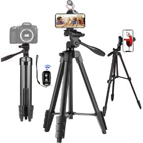 Phone Tripod 57 inch Video Recording CameraTripod Stand Mount with Phone Holder and Remote Carry Case for Smartphone DSLR Camera GoPro Load 6.6lb