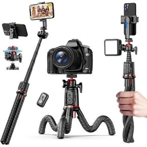 Flexible Phone Tripod Selfie Stick - Mini Camera Tripod Phone Holder with Cold Shoe Mount Travel Tripod Remote Tabletop Tripod Octopus Legs for iPhone Samsung Camera Stand Video Recording Vlog