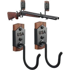 Gun Rack for Wall Mount Gun Hooks for Rifle, Shotgun, Bow Display Hanger, AR, AK Wall Mount Solid Wood Heavy Duty Steel -MK886A