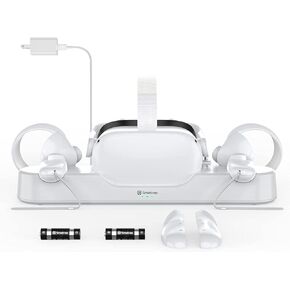 Smatree Charging Dock for Oculus Quest 2/Meta Quest 2, VR Controller and Headset Charge Simultaneously, [Updated Support Elite Strap with Battery] (with 2 Rechargeable Batteries)