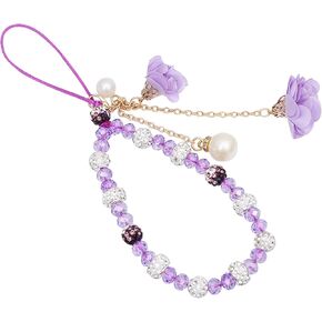 Omorro Cell Phone Straps Phone Chain Strap Crystal Flower Pendant Keychains Beaded Phone Strap Lanyard Beads Chain Anti-Lost and Non-Slip Mobile Phone Strap for Handbag Decoration Accessories Blue