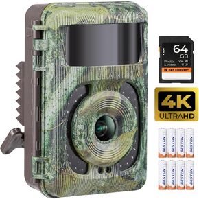 4K 48MP Trail Camera, Game Camera with Night Vision, 0.1s Trigger Motion Activated Hunting Camera, IP66 Waterproof, 120° Wide-Angle with 940nm No Glow Infrared LEDs for Outdoor Wildlife Monitoring