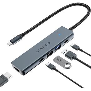 USB C Hub 4K HDMI, Laptops Docking Station (5-in-1) Multiport Adapter, 100W Power Delivery, 2 USB-A and USB-C Dongle for MacBook Pro/Air, iPad Pro, iMac, iPhone 15 Pro/Pro Max, XPS, Thinkpad