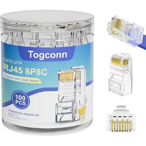 موصلات RJ45 Cat6، 100 قطعة من أطراف Cat 6، موصلات تجعيد كابل إيثرنت، UTP، قابس الشبكة لسلك كابل CAT6 /CAT5E /CAT5 القياسي الصلب، حزمة شفافة - 100 قطعة in Kuwait