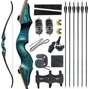 OBTOUTDOOR Black Hunter Original Recurve Bows Bow and Arrow for Adults Hunting Bow Archery Bow 60" 20-60lbs Right Hand Wooden Riser with Mixed Carbon Arrows for Shooting Hunting Competition
