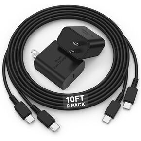 2Pack 45W Super Fast Charging Block and USB C to C Cable 10ft,Type C Wall Charging Power Adapter and Android Phone Charger Cord Long for Samsung Galaxy S24+/S23 Ultra/S23+/S22/S21/Note 10/Note20 Plus