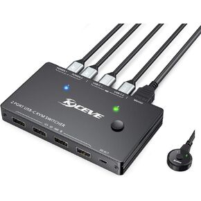 USB Type-C KVM Switch 4K@60Hz, 2 Computers Share 1 Monitor and 4 USB Devices, Compatible with Thunderbolt 3, with 87 W Power Delivery Option, Support HDMI+USB+Type-C 3.1 Input