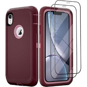 for iPhone XR Case with Belt Clip and 2 Pack Screen Protector - Military Grade Rugged Full Body Phone Case for Men and Women (Black+Orange)