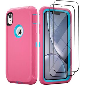 for iPhone XR Case with Belt Clip and 2 Pack Screen Protector - Military Grade Rugged Full Body Phone Case for Men and Women (Black+Orange)
