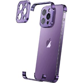 Losin Compatible with iPhone 14 Pro Max Case with Camera Lens Protector, Aluminum Metal Frameless, Borderless Design, Slim Thin & Lightweight, Shockproof Bumper Cover, for Women and Men (Gold)