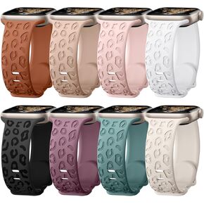 8 Pack Leopard Engraved Bands Compatible for Apple Watch Band 41mm 40mm 38mm 49mm 45mm 44mm 42mm Women, Cheetah Soft Silicone Sport Wristband Strap for iWatch Series 9 8 7 6 5 4 3 2 1, Ultra,