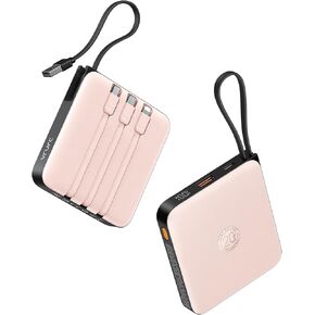 VRURC 20000mAh Power Bank, 22.5W Fast Charging Portable Charger with Built-in Cables, USB C Phone Battery Pack, Travel Essentials, for iPhone iPad Samsung Galaxy S23 Google LG,Android,Tablets,Black