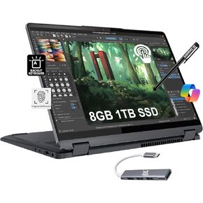 Lenovo IdeaPad Flex 5i 2-in-1 Laptop (14" FHD+ Touchscreen, Intel Core i3-1215U, 8GB RAM, 1TB SSD) Convertible, Fingerprint, Backlit, FHD Webcam, 9-Hr Battery Life, IST Pen & HUB, Win 11 Home, Grey
