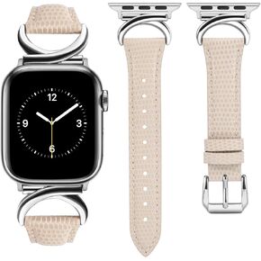 Minyee Leather Bands Compatible with Apple Watch Band 41mm 40mm 38mm 42mm 44mm 45mm 46mm 49mm Women, Slim Thin Dressy Strap with C-Shape Metal Buckle for iWatch Series 10 9 Ultra SE 8 7 6 5 4 3 2 1