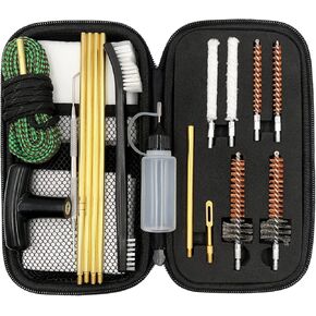 Rifle Pistol Gun Cleaning Kit for 22LR .22 Cal with Gun Snakes, Bore Chamber Brushes, 32inch Brass Cleaning Rod, Cotton mop, in Compact Zippered Case