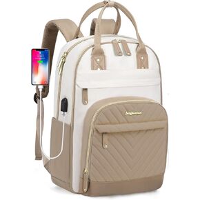 Laptop Backpack for Women Bag - 15.6 inch Work Travel Backpack with USB Charger College Bookbag Waterproof Business Computer Backpack Anti-theft Casual Backpacks for Nurse Teacher Beige Black Brown