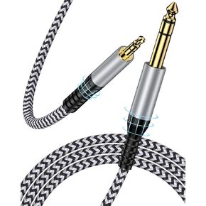 6.35mm to 3.5mm Audio Cable, Braided 1/4" TRS Male to 1/8" Male Adapter Cord, 6.6FT Bidirectional Stereo Aux for iPhone Electric Guitar Headphone Speaker Piano Amplifier Home Theater Mixing Console