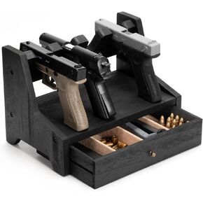 Pistol Rack Gun Safe, Real Wood Handgun Rack Holder for Gun Cabinet Accessories, Rustic Style Gun Rack Organizer for Nightstand, Gifts for Men