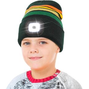 YunTuo LED Beanie for Kids, Unisex Rechargeable Headlamp Hat Winter Night Lighted Cap, Gifts for Kids Boys Girls