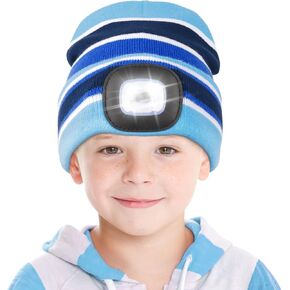 YunTuo LED Beanie for Kids, Unisex Rechargeable Headlamp Hat Winter Night Lighted Cap, Gifts for Kids Boys Girls